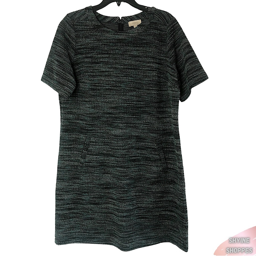 LOFT Outlet Green Black Tweed Dress ~ Large